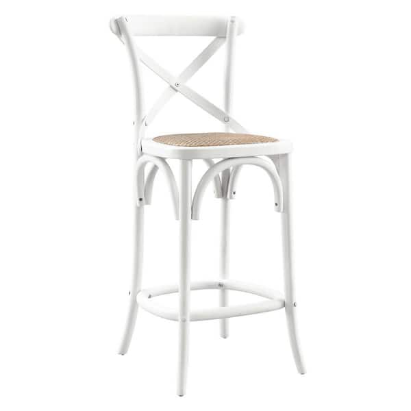 MODWAY Gear 39.5 in. ELM Wood Counter Bar Stool in White