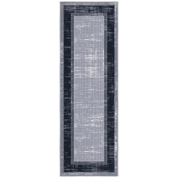 Ottomanson Ottohome Collection Non-Slip Rubberback Bordered Design 2x5 Indoor Runner Rug, 1 ft. 8 in. x 4 ft. 11 in., Gray