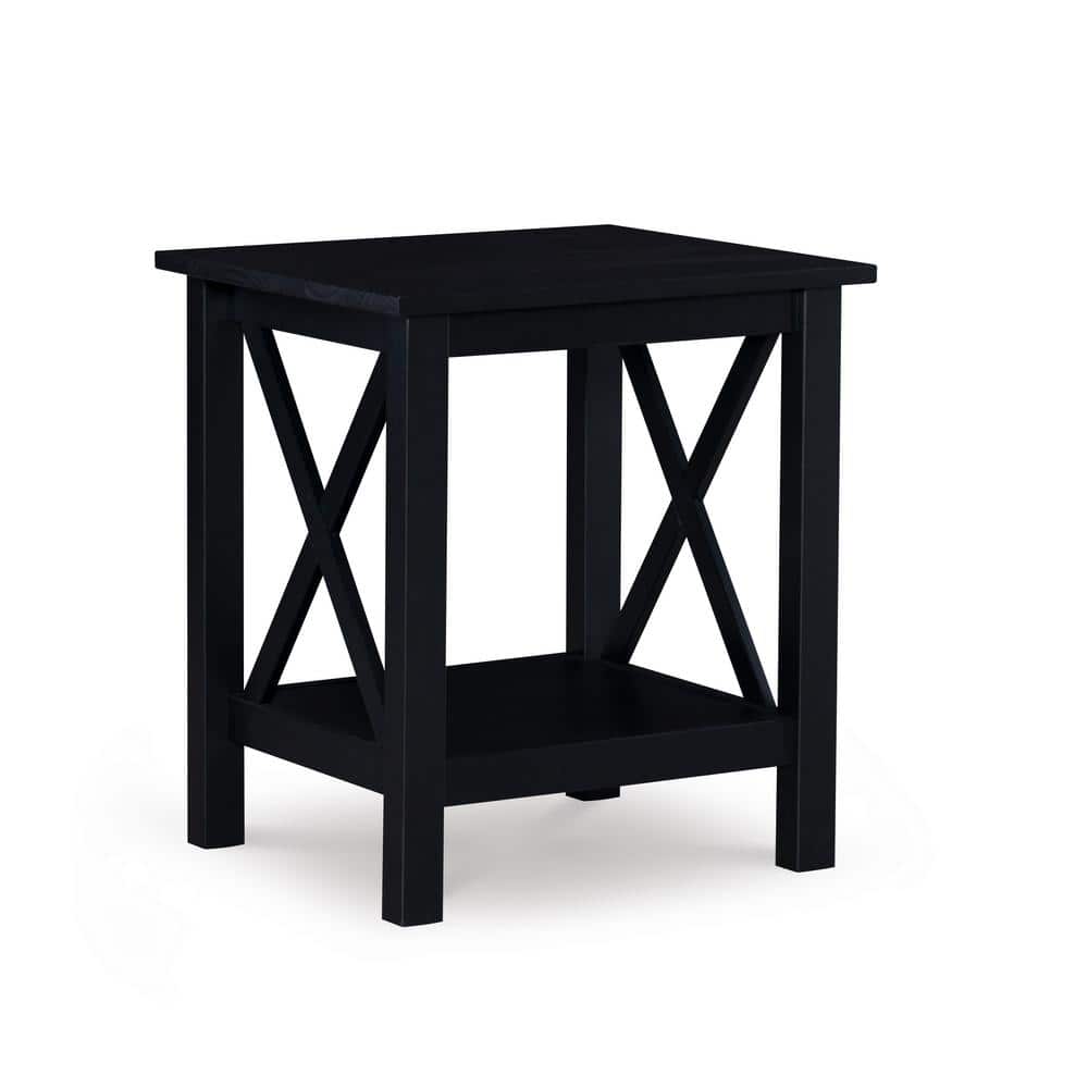 Ramsey 20 in. Black Rectangle Wood End Table with Shelf