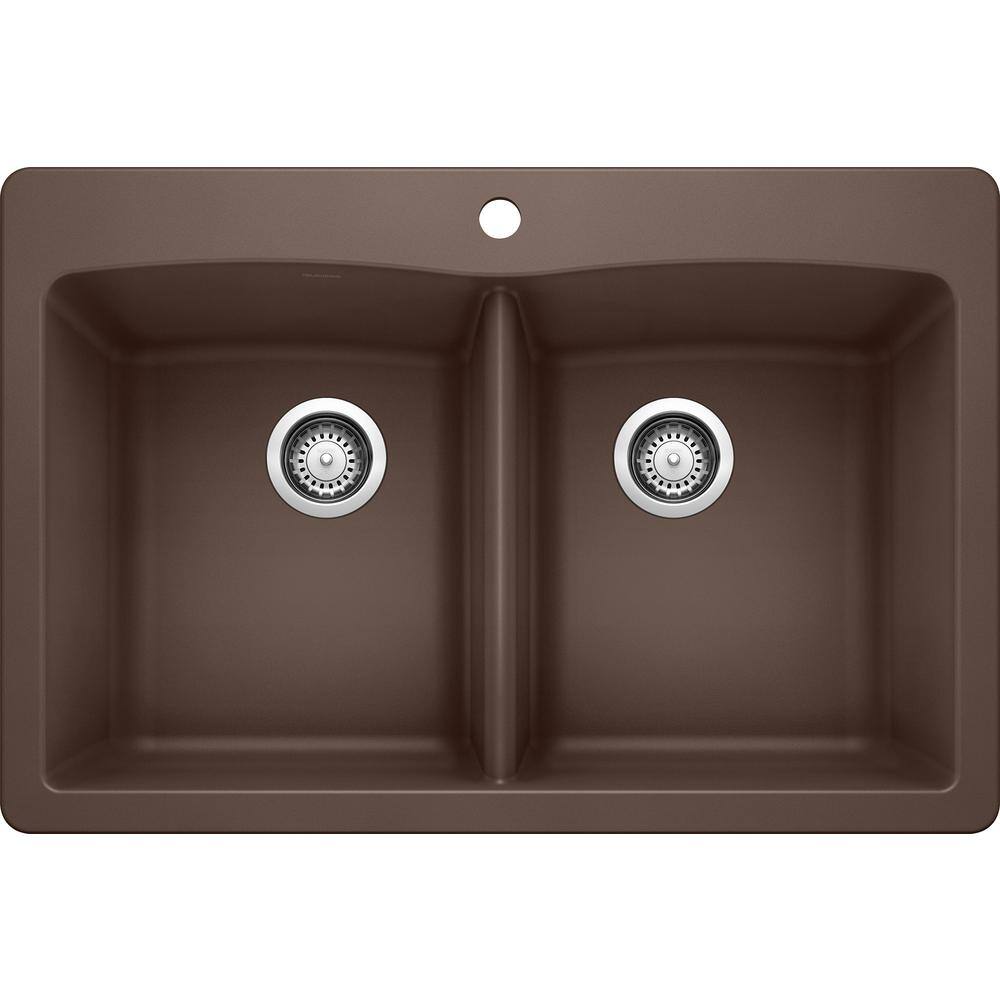 Café Brown Granite Double-Basin Drop-In Kitchen Sink