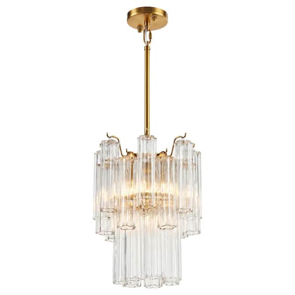 12 in. 5-Light Dimmable Brass Kitchen Island Chandelier with Clear Glass Shade for Living Room, Bedroom, Foyer