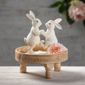 9.75 in. White Dancing Tabletop Bunny Statue