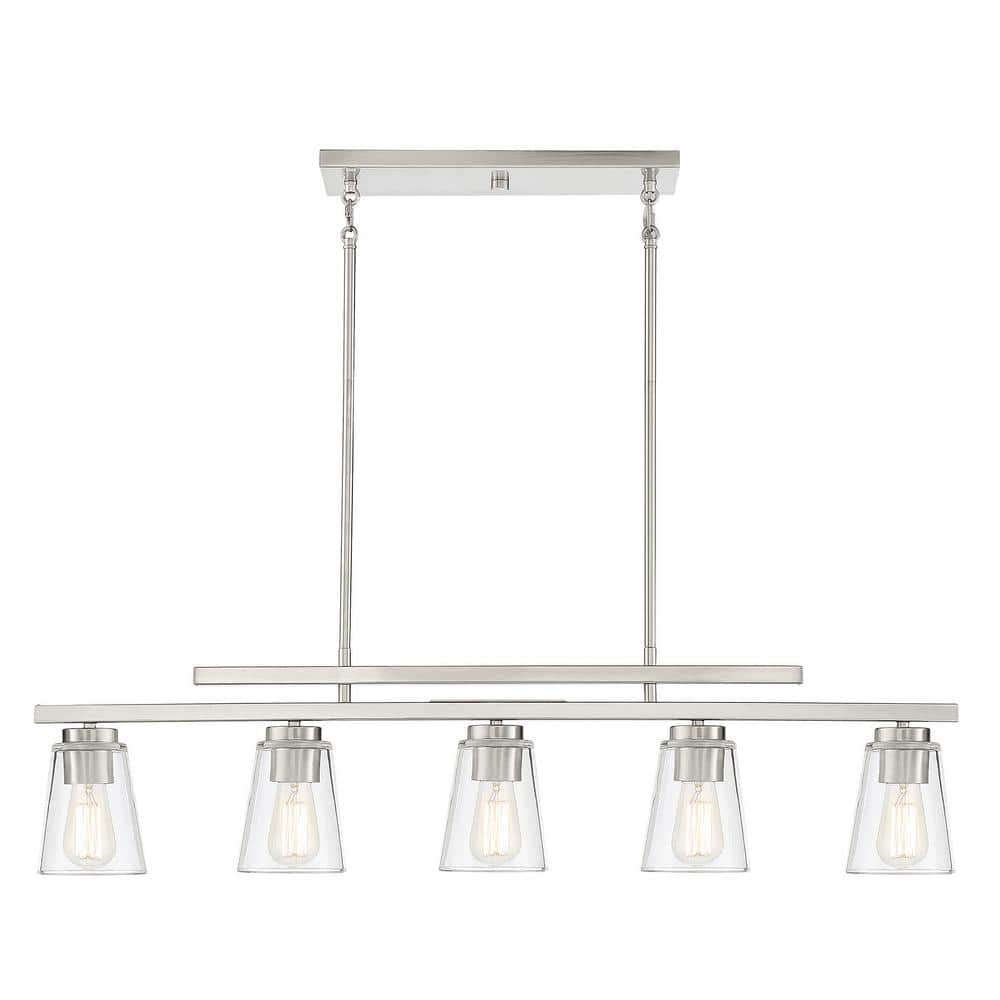 Calhoun Symmetrical Satin Nickel 5-Light Linear Chandelier
