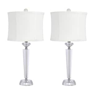26 in. Off-White Linen Clear Genuine Crystal Table Lamp with Polished Nickel Accents and Shade with Piping (2-Pack)