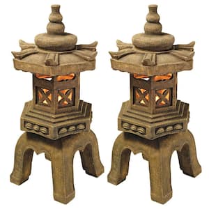 Sacred Pagoda Lantern Illuminated Statue (2-Piece Set)
