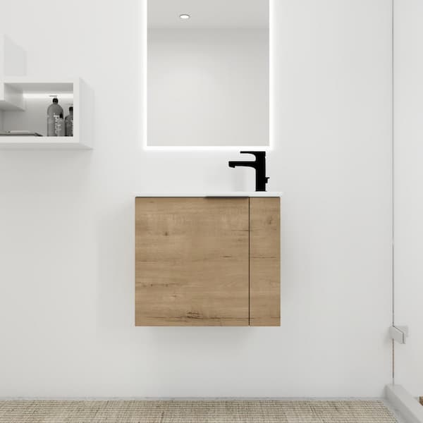 Xspracer Victoria 22 in. W x 13 in. D x 20 in. H Floating Single Sink Bath Vanity with White Ceramic Top and Cabinet in Brown