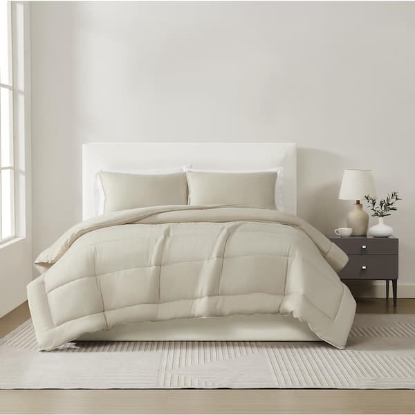 Unbranded 3-Piece Khaki Cotton Sateen Full/Queen Comforter Set