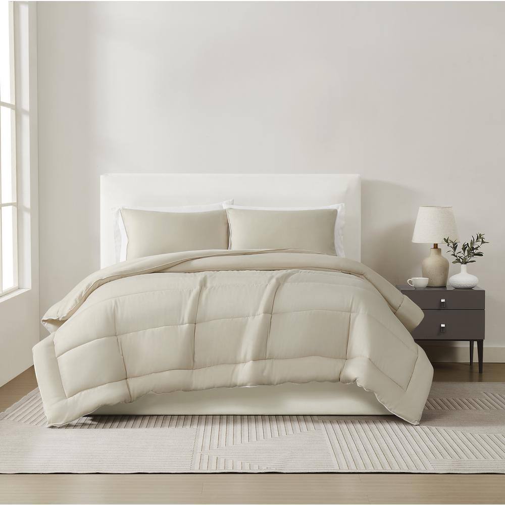3-Piece Khaki Cotton Sateen King Comforter Set