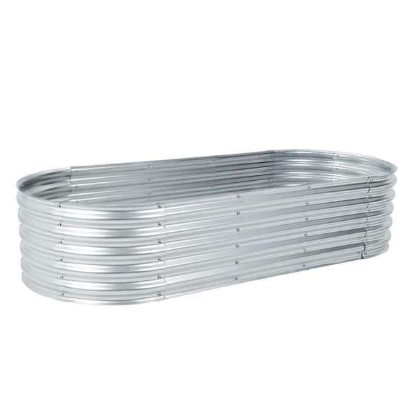 6.6 ft. x 2.6 ft. x 1.4 ft. Tall Silver Modular Metal Raised Garden Bed Kit Oval Planter Box for Vegetable