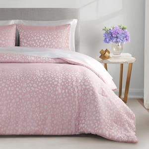 Sparkle Cheetah Jaquard 3-Piece Pink/White Microfiber Full/Queen Comforter Set