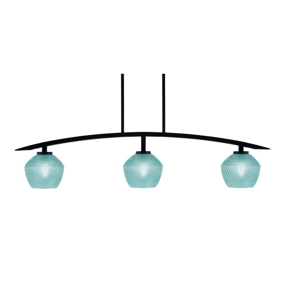 Siena 41 in. 3-Light Matte Black Chandelier with 6 in. Turquoise Textured G