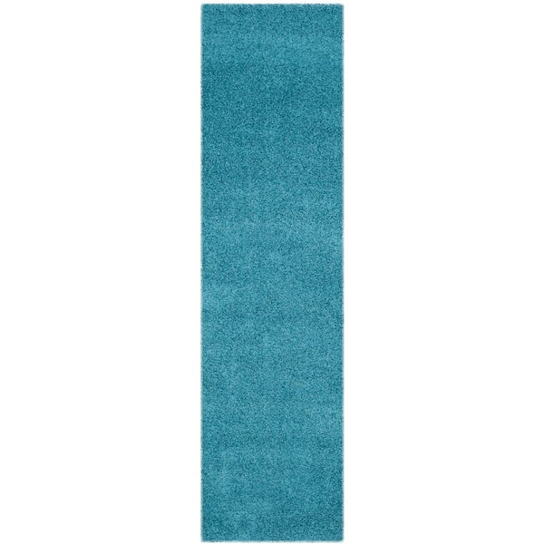 Laguna Shag Turquoise 2 ft. x 6 ft. Solid Runner Rug