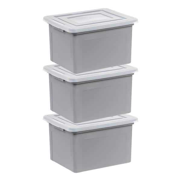 14.19 in. W x 10.88 in. H Snap Tight Plastic File Organizer Storage Box, Gray with Clear Lid 3 Pack Letter Size