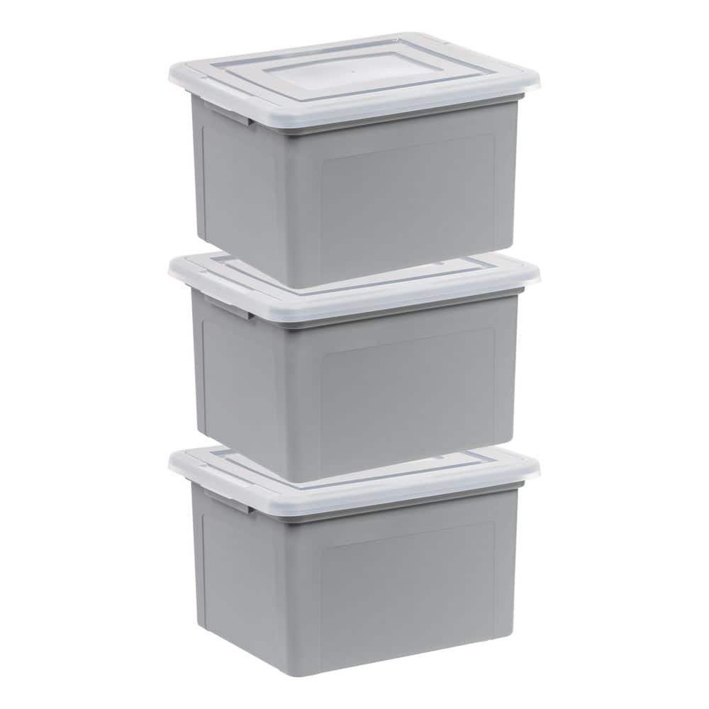 14.19 in. W x 10.88 in. H Snap Tight Plastic File Organizer Storage Box, Gray with Clear Lid 3 Pack Letter Size price history on PriceWatchPro