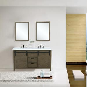 Marsyas 60 in W x 22 in D Rustic Brown Double Bath Vanity, White Quartz Countertop, Faucet Set and 24 in Mirrors