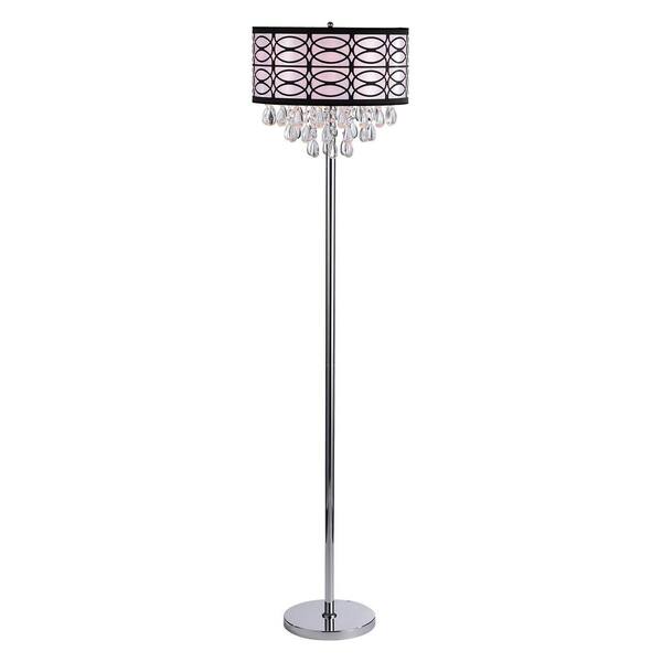 Warehouse of Tiffany Lola 64 in. Chrome 3-Light Fabric Crystal Floor Lamp