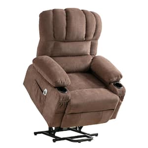 Brown Linen Recliners Power Lift Recliner Chair Recliners for Elderly with USB and 2-Cup Holders