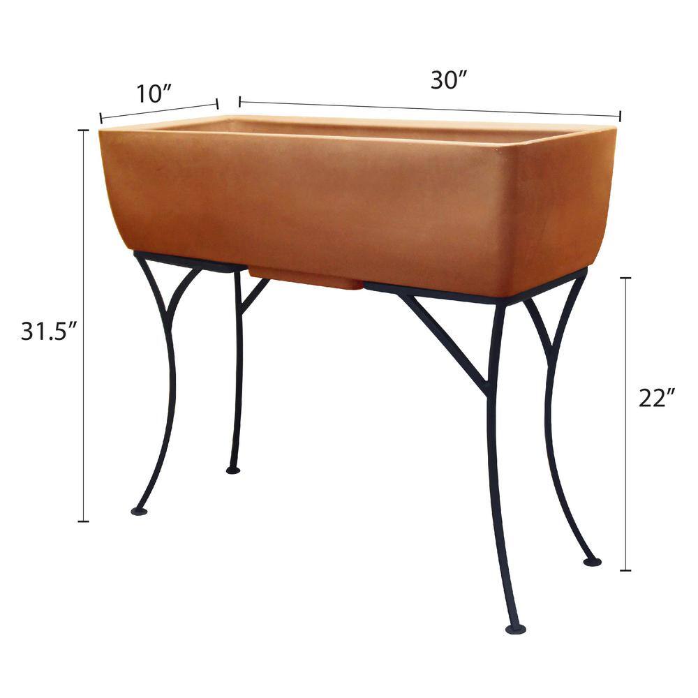 30" Terra Cotta Rectangular Planter with Wrought Iron Stand