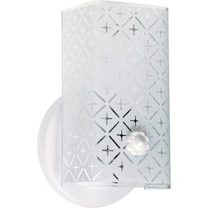 Nuvo 4.5 in. 1-Light White Wall Sconce with Diamond Channel Glass Shade