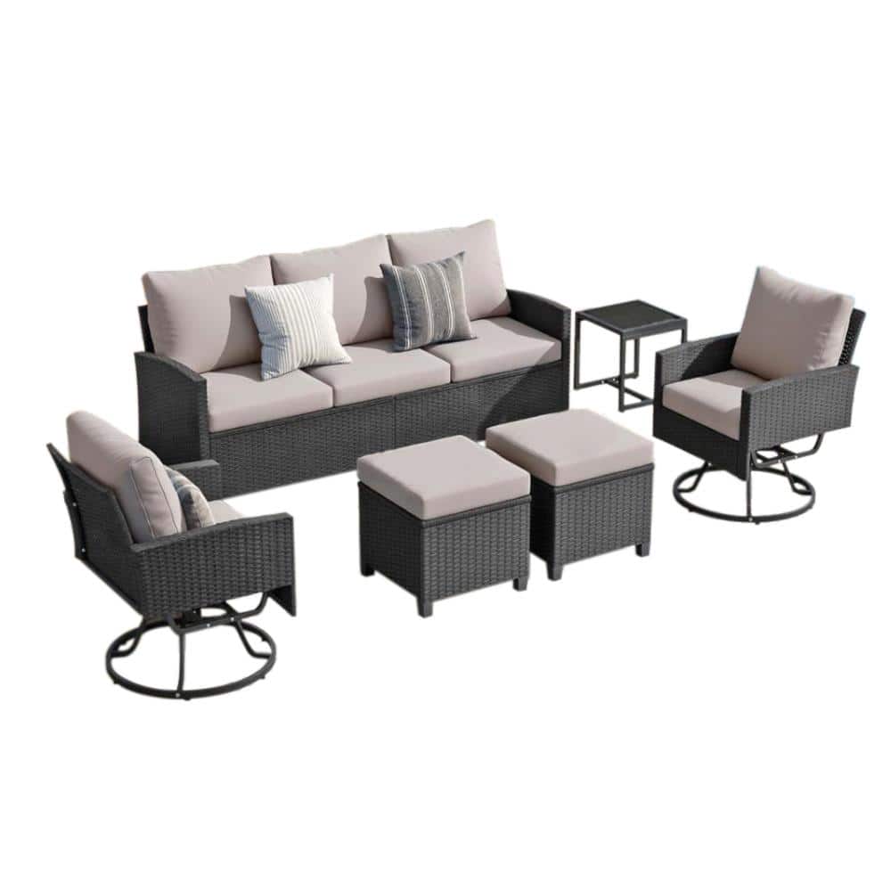 6-Piece Black Wicker Outdoor Sectional Set with Gray Cushions and Table for Garden and Patio price history on PriceWatchPro