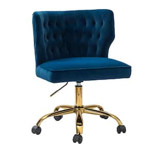 Rudolf Navy Tufted Upholstered Height-adjustable Swivel Ofiice Sliding Chair with Gold Metal Legs