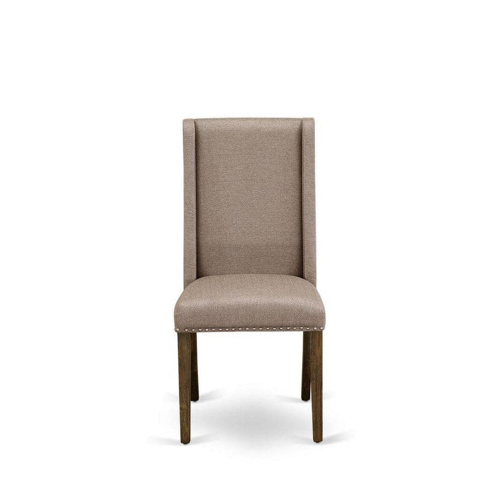 Linen White and Distressed Jacobean 5-Piece Dining Set with Dark Khaki Chairs