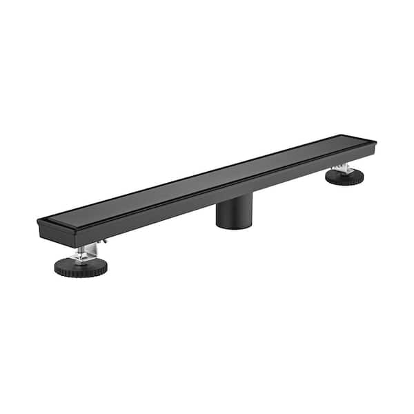 cadeninc 24 in. Stainless Steel Linear Shower Drain with Removable Quadrato Pattern Grate, Hair Strainer and Leveling Feet
