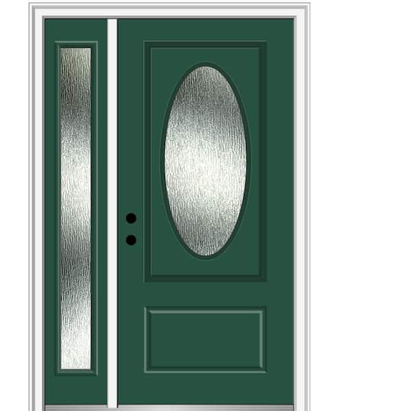 MMI Door 48 in. x 80 in. Right-Hand/Inswing Rain Glass Hunter Green Fiberglass Prehung Front Door on 6-9/16 in. Frame