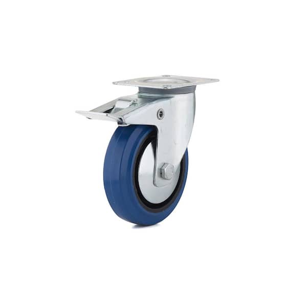 Richelieu Hardware 4-15/16 in. (125 mm) Blue Double-Lock Brake Swivel Plate Caster with 220 lb. Load Rating
