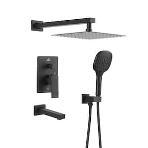 2-Handle 3-Spray Square High Pressure Shower Faucet with 10 in. Shower Head in Matte Black (Valve Included)