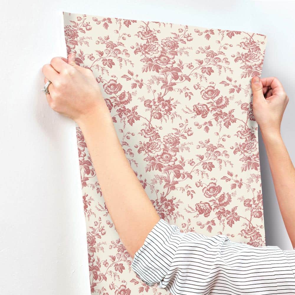 French Red Floral Toile Wallpaper Roll