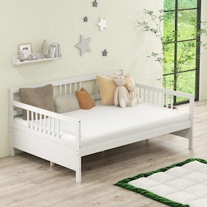 Full Size Daybed Frame Solid Wood Sofa Bed for Living Room Bedroom White