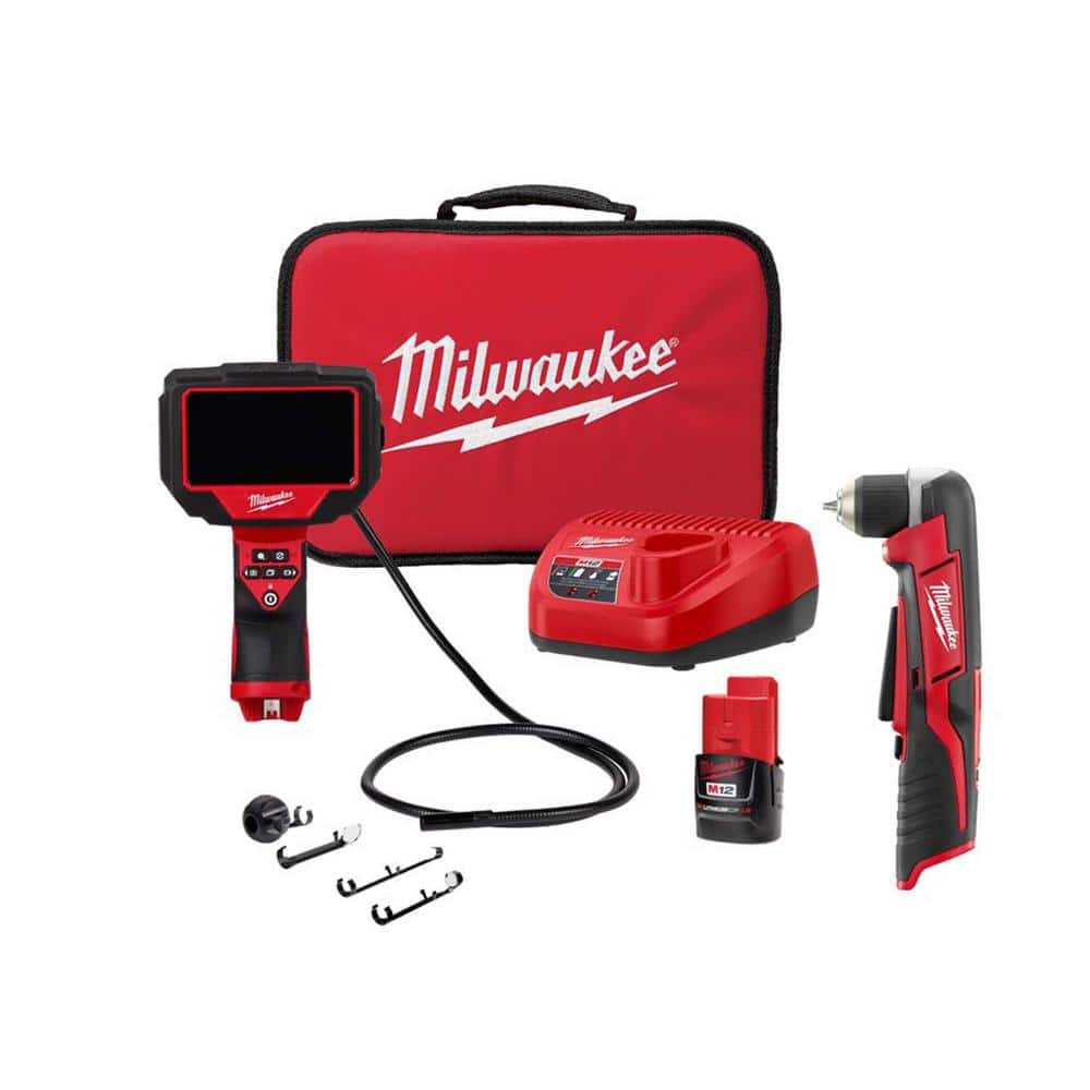 Milwaukee M12 12-Volt Lithium-Ion Cordless M-SPECTOR 360-Degree 4 ft. Inspection Camera Kit with M12 3/8in. Right Angle Drill