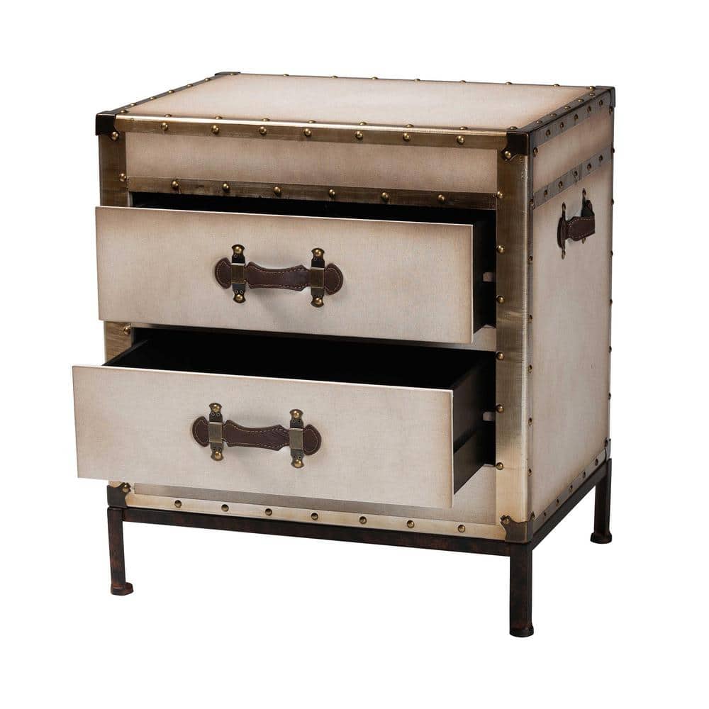 Laura 23.6 in. White Rectangle Canvas End Table with 2 Drawers - thumbnail 3