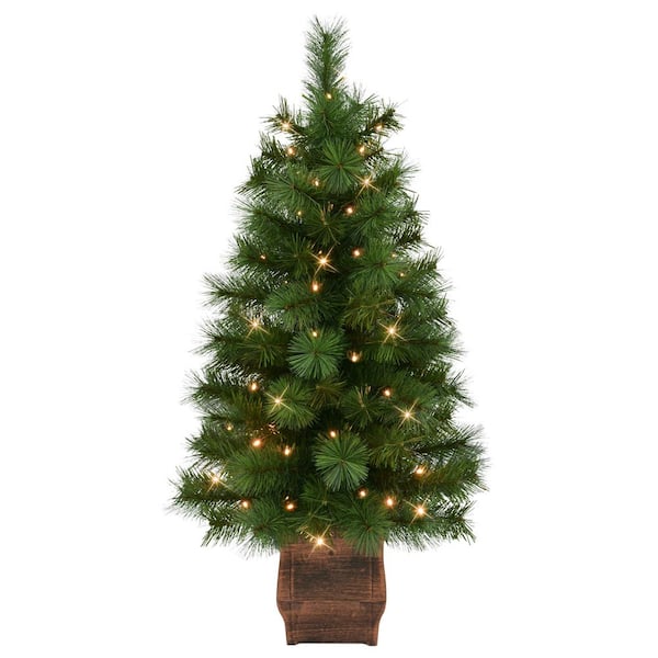 Set of 2 Battery-Operated Pre-Lit Potted Wyoming Pine Artificial Christmas Trees