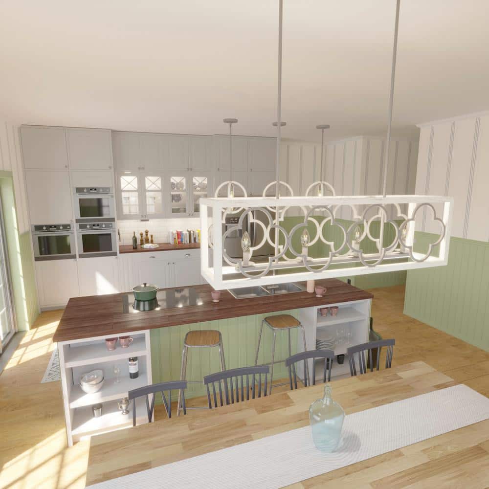 White Painted Concrete 4-Light Linear Chandelier