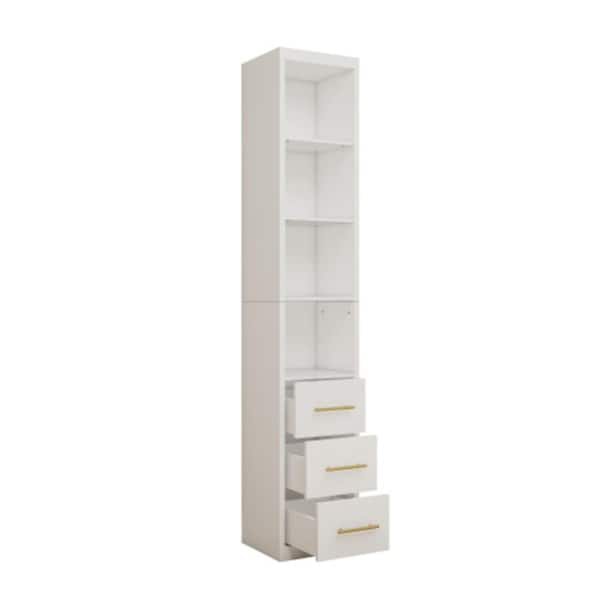 15.75 in. W x 15.75 in. D x 85.04 in. H Bathroom White Linen Cabinet with Three Drawers