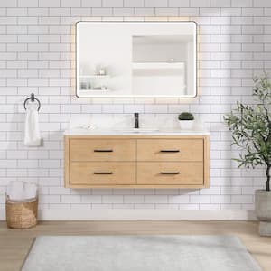 Cristo 55 in. W x 22 in. D x 20.6 in. H Double Sink Bath Vanity in Fir Wood Brown with White Quartz Stone Top