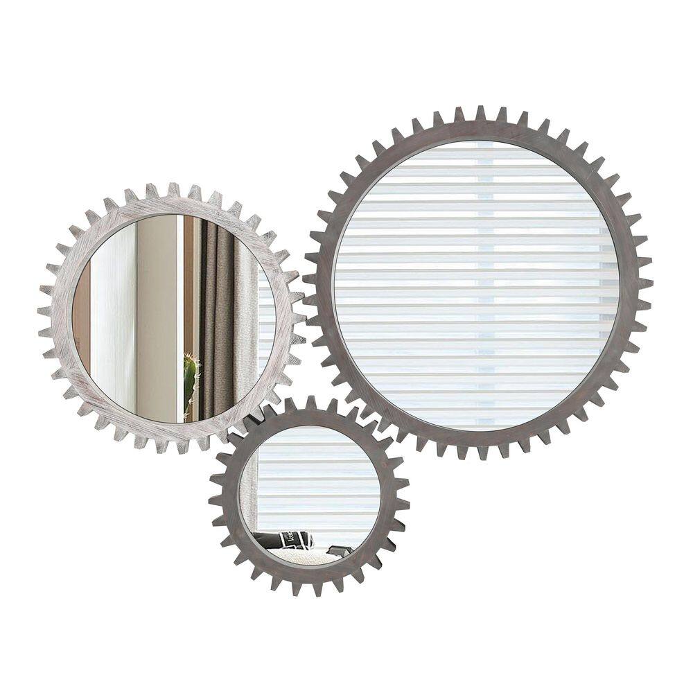 Gear Shape 17 in W x 17 in. H Round Wood Framed Wall Bathroom Vanity Mirror