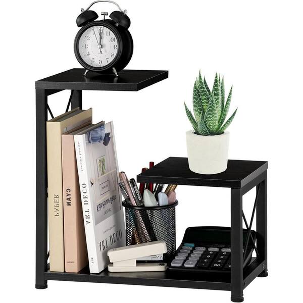 Black 13 in. x 13.2 in. Wood Desk Organizer Shelf with Metal Frame