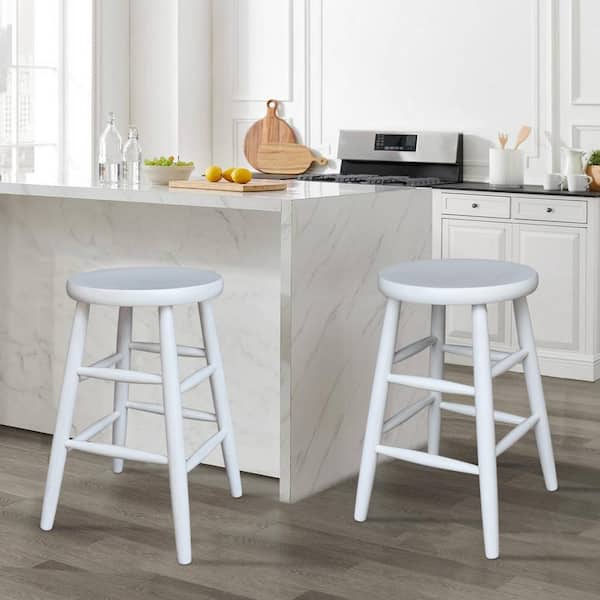 International Concepts 24 in. Solid Wood Chalk Round Top Counter Height Stool