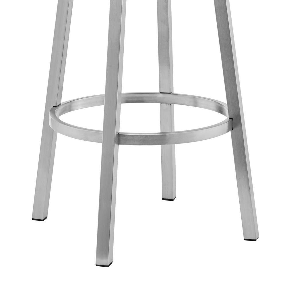 Gray Faux Leather Swivel Bar Stool with Stainless Steel Frame