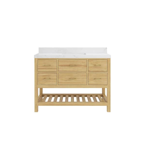 Willow Collections Parker Teak 48 in. Single Sink Freestanding Light Natural Bath Vanity with Empira White Qt. Top Unassembled