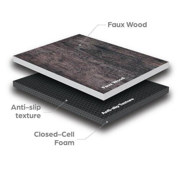 Norsk Reversible Dark Walnut/Black Faux Wood 24 in. x 24 in. x 0.47 in. Foam Mats (4-Pack) Norsk Reversible Dark Walnut/Black Faux Wood 24 in. x 24 in. x 0.47 in. Foam Mats (4-Pack)