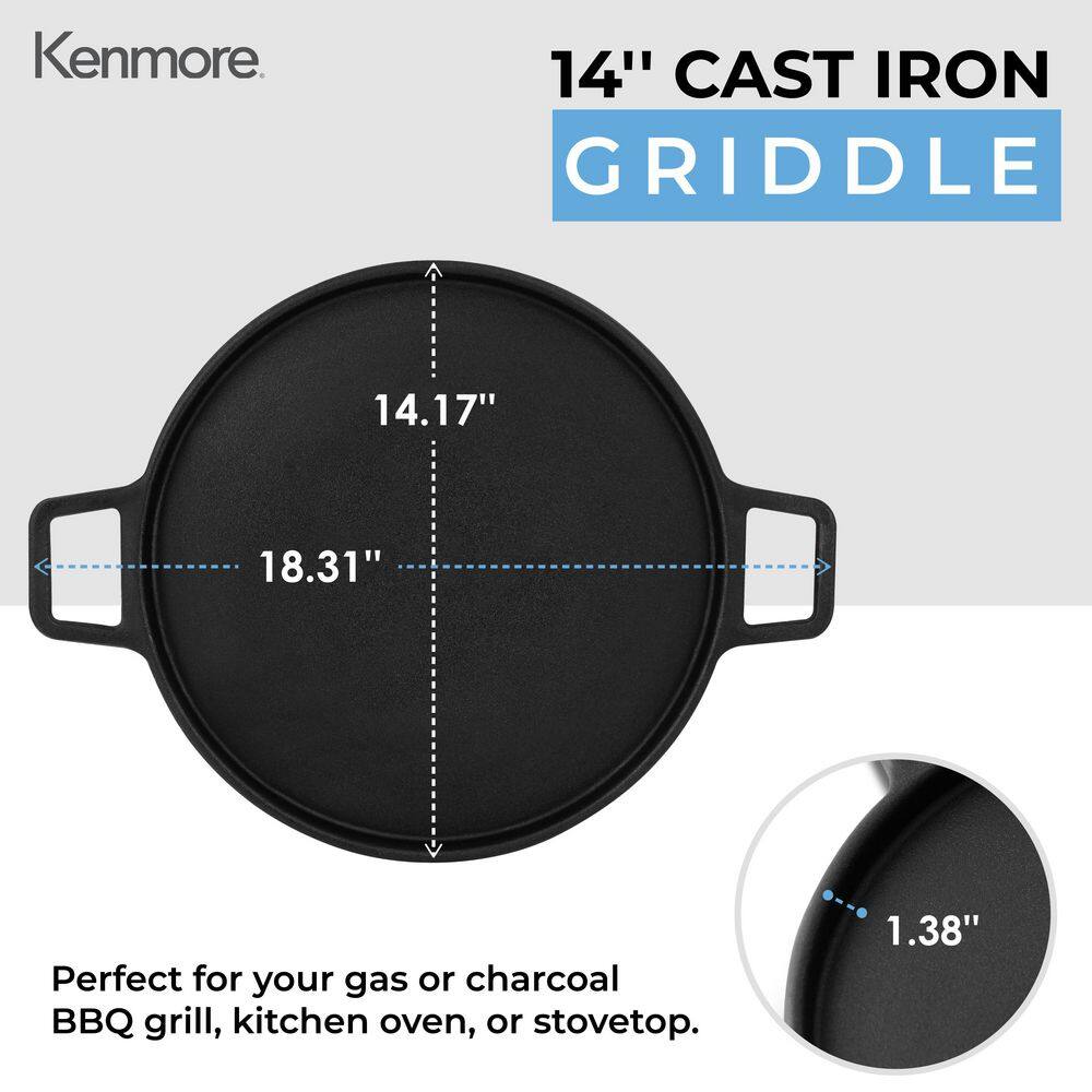 Kenmore 14" Black Cast-Iron Pizza Pan with Handles