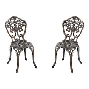 2-Piece Bronze Cast Aluminum Armless Outdoor Patio Bistro Chair