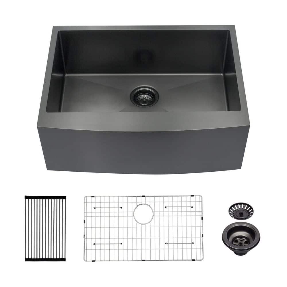 27 in. Drop-In Apron Front Single Bowl 16 Gauge Gunmetal Black Stainless Steel Kitchen Sink with Grid and Drain price history on PriceWatchPro