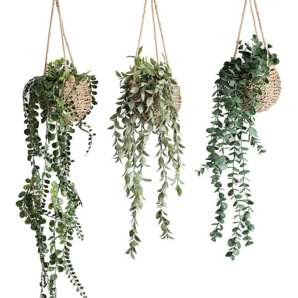 Unbranded 27.6 in. H Green Fake Plant Hanging Plants with Basket, Artificial Ivy Hanging Greenary(3-Pack)