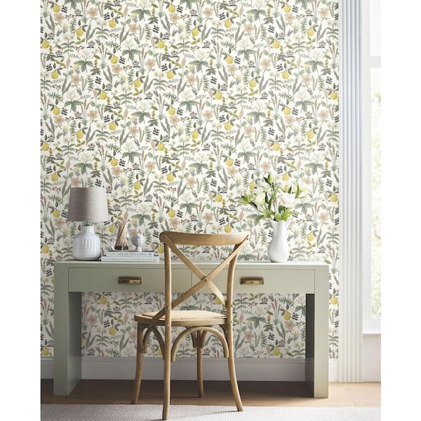 Herb Garden Cream Botanical Premium Peel and Stick Wallpaper