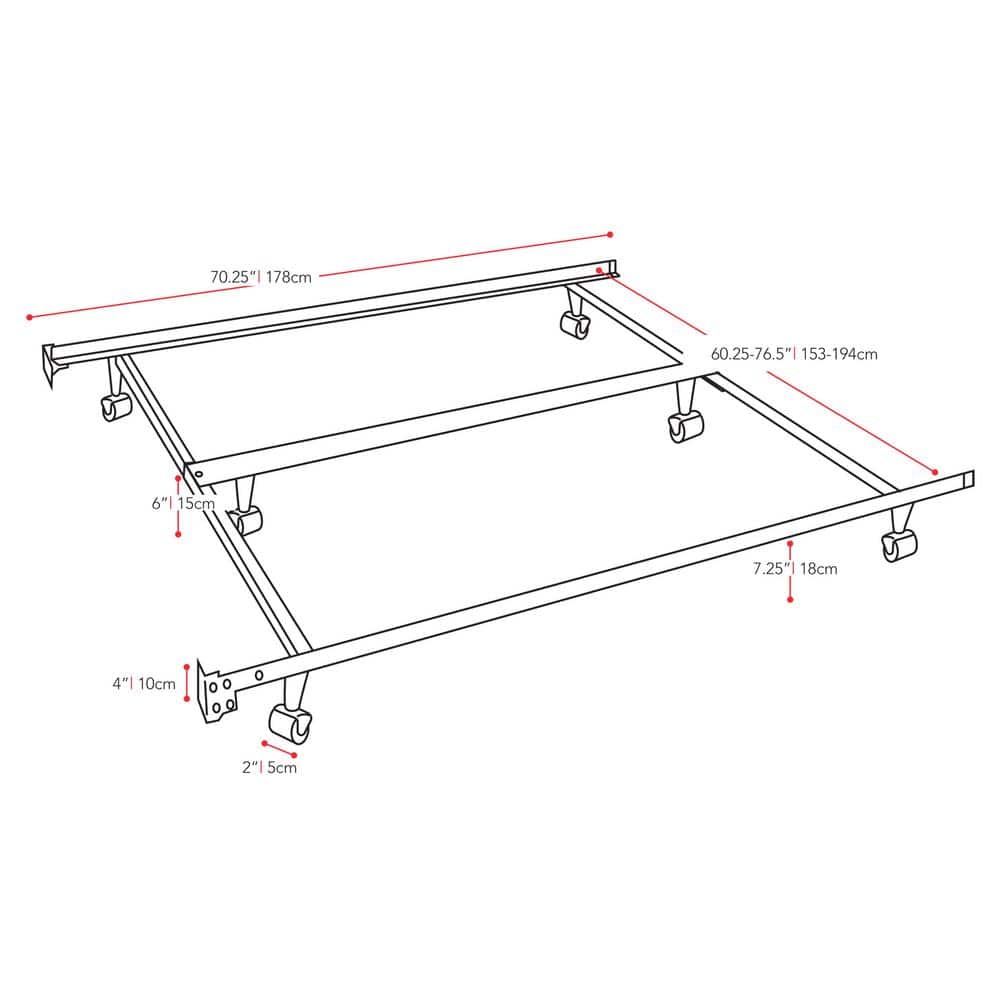 Adjustable Black Metal Queen to King Bed Frame with Wheels